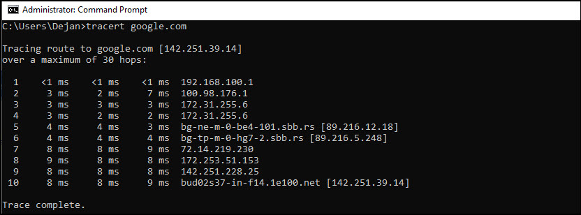 Using tracert to measure latency