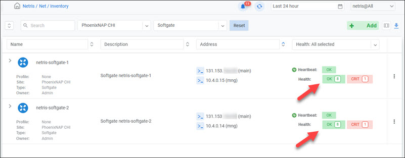 Netris SoftGate healt status