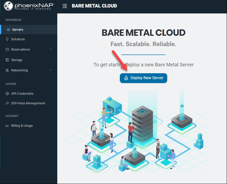 BMC Portal start page and Deploy New Server button