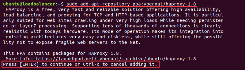 Terminal output of adding HAProxy repository