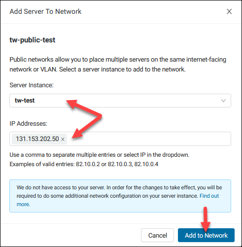 Add Server to Network dialog in the BMC portal. 