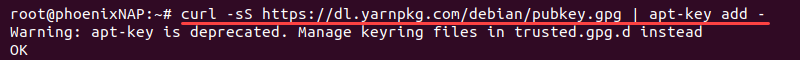 add yarn key terminal output