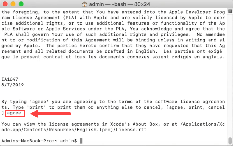 Agree to Xcode terms of the software license agreement.