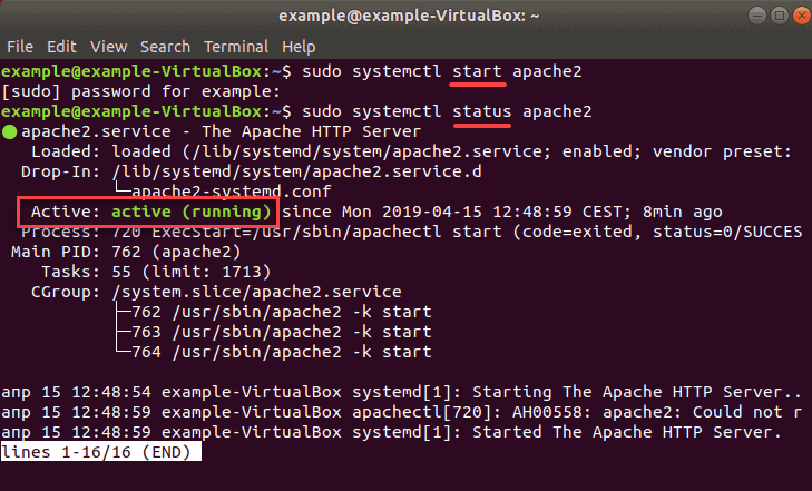 Checking status to see if Apache is enabled 