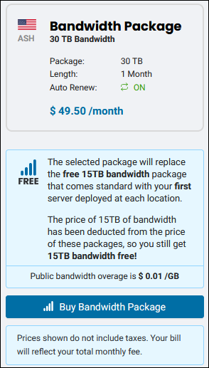 BMC bandwidth package summary