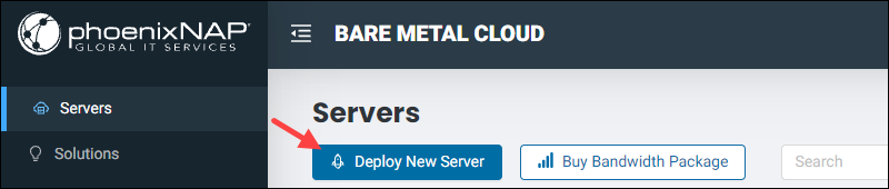 Deploy new server button location on BMC portal