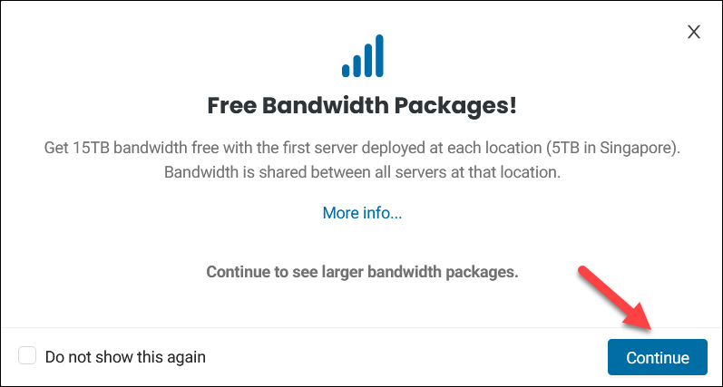 BMC free bandwidth pop-up message.