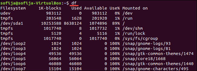 Command to check disk space on Linux.
