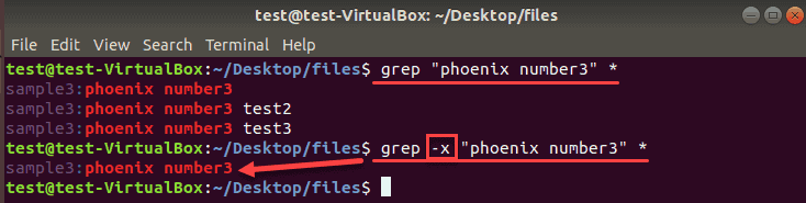 example of comparison with the x operator in grep command