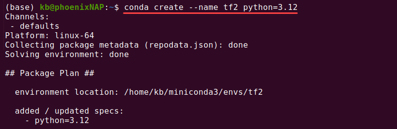 conda create environment tf2 python 3.12