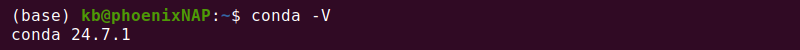 conda -V 24.7.1 terminal output