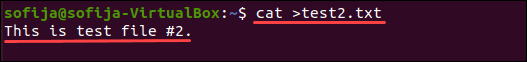 Creating a sample file with the cat command.