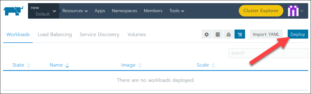 Deploying a new workload in Rancher