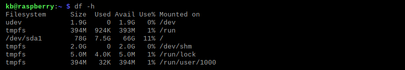 df -h terminal output available space