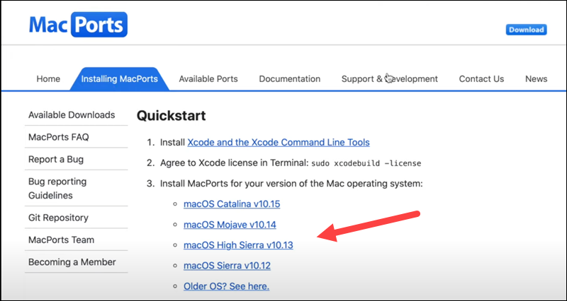 Download MacPorts from the official website.