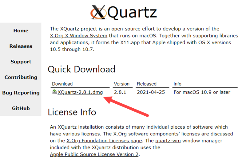 Download XQuartz from the official website.