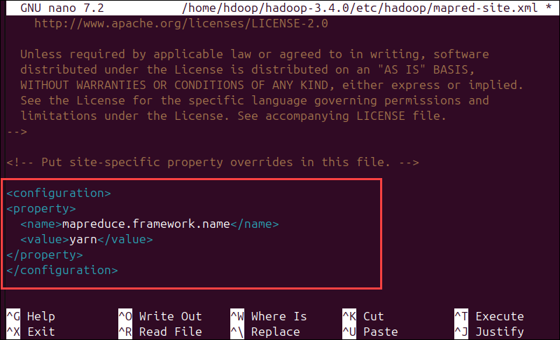 Change the default MapReduce framework name value to yarn.