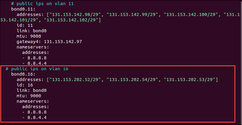 The edited network file on a Ubuntu server. 