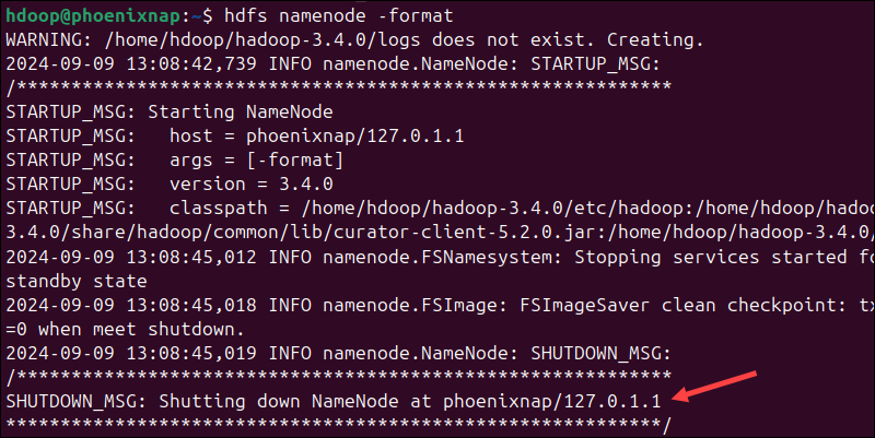 Formatting the Hadoop Namenode in Ubuntu.