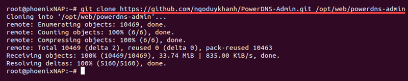 git clone powerdns admin repository terminal output
