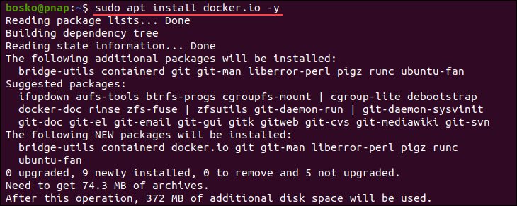 Installing Docker using the default Ubuntu repository.