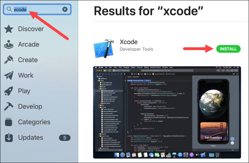 Download Xcode from the App Store.