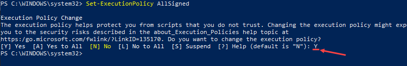 Set the execution policy to AllSigned