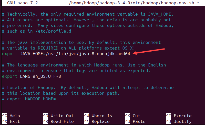 Add Java implementation path to hadoop-env.sh file.