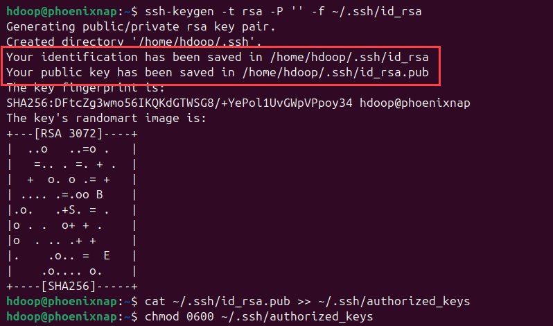 Generating a public/private key for Hadoop user.