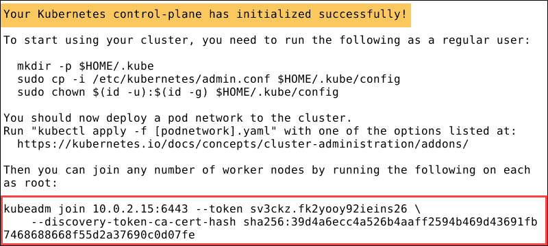 Confirmation that Kubernetes was successfully initiated.