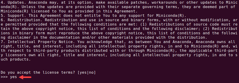 License terms agreement Miniconda accepted