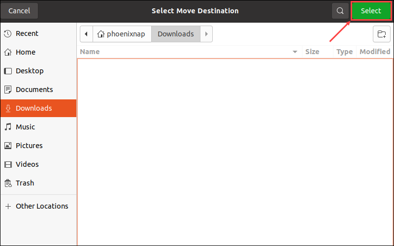 navigate to destination and click Select to move directory
