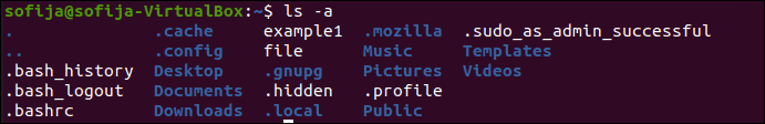 List hidden files in Ubuntu using ls command.