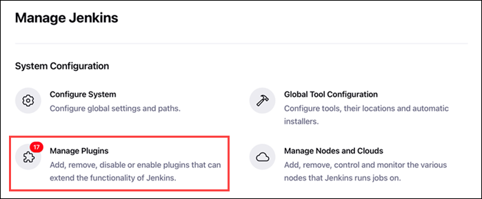 Manage Jenkins manage plugins