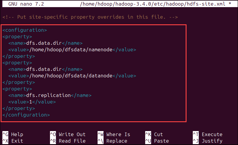 Adjust the NameNode and DataNode directories to your custom locations in Hadoop.