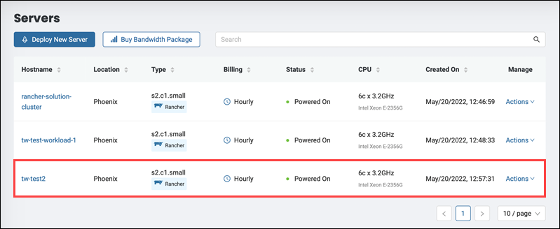 The new node in the BMC portal.