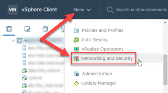 NSX-V UI for networking and security option