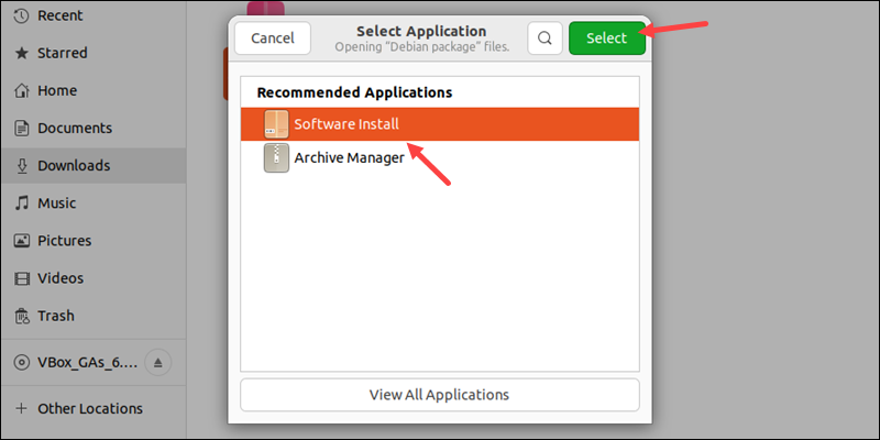 deb file Open with Software Installer menu