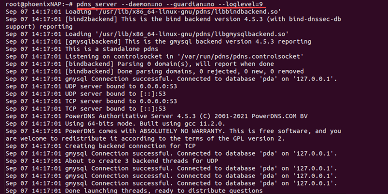 pdns_server database connection test