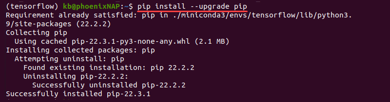 pip install upgrade pip terminal output