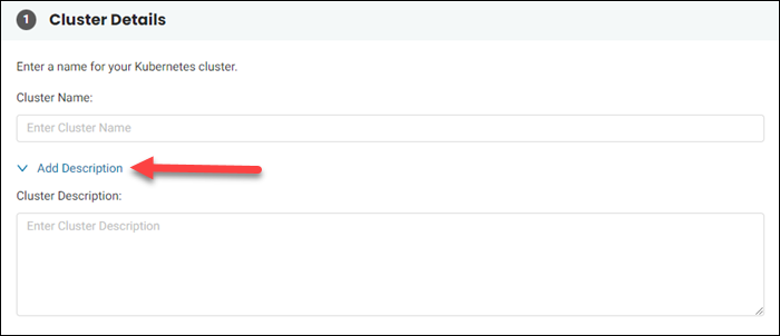 Naming and providing a description of the cluster.