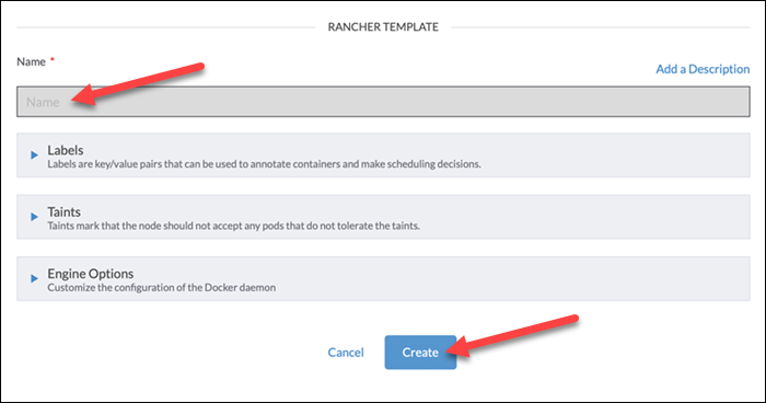 Naming the node template in Rancher.