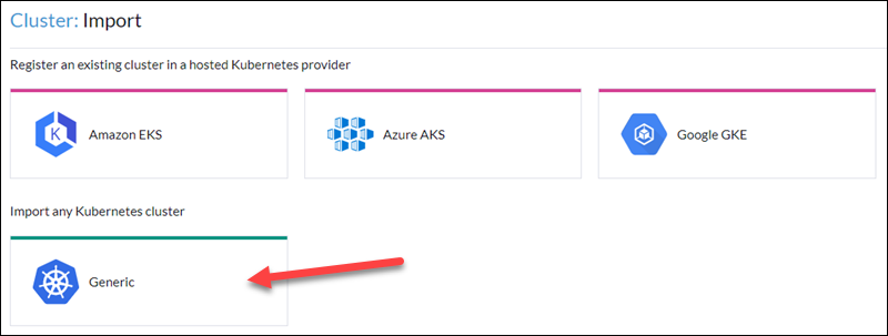 Selecting the Generic option in the Cluster Import menu.