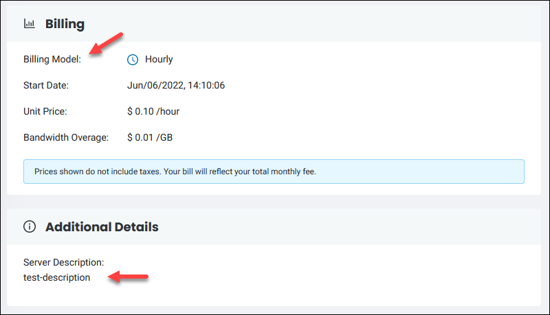 Billing section in the instance details page.