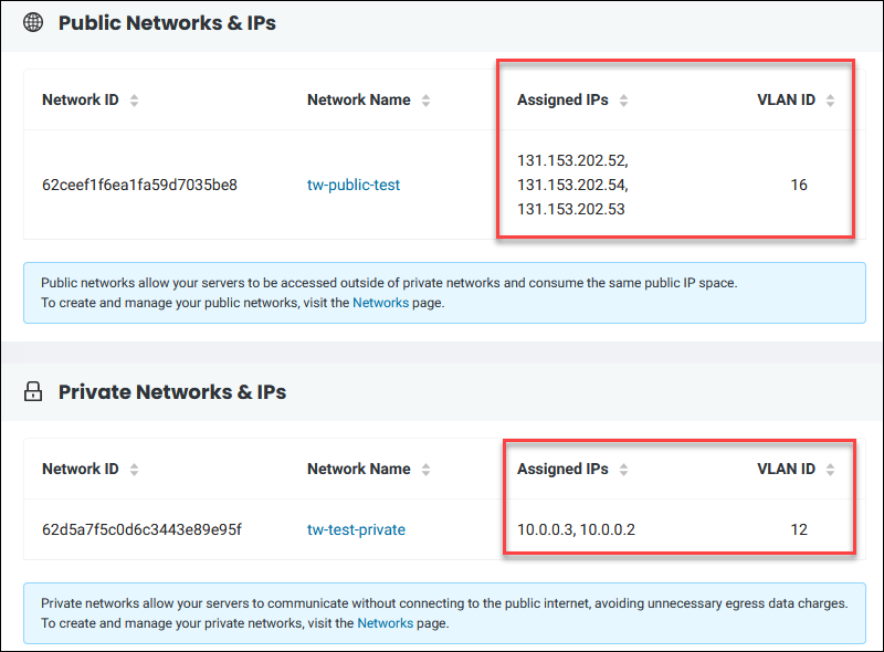 VLAN ID and the assigned IPs information