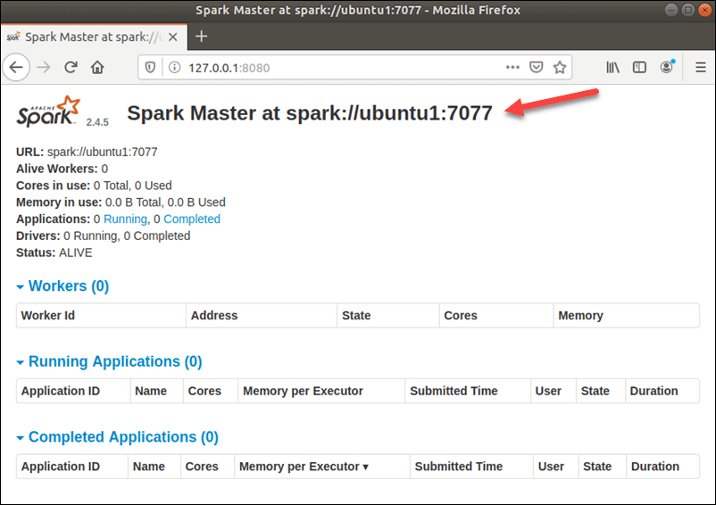 The home page of the Spark Web UI.