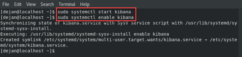 Enable and starting the Kibana service on a centos server