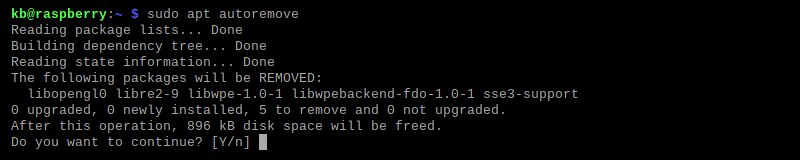 sudo apt autoremove terminal output free space