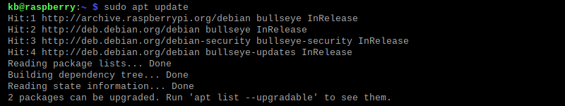 sudo apt update raspberry pi terminal output