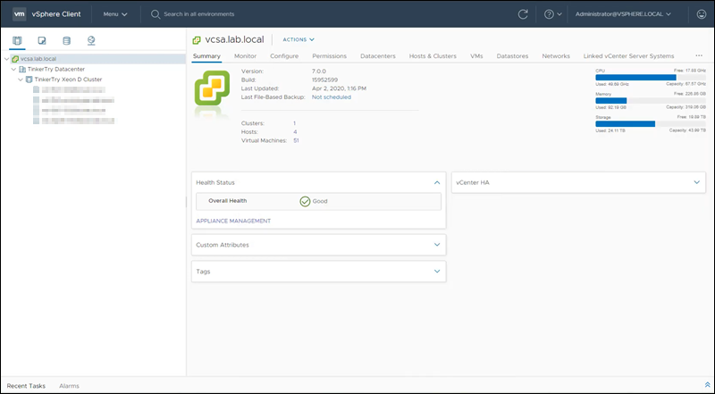 An example of the vSphere ESXi web GUI dashboard.